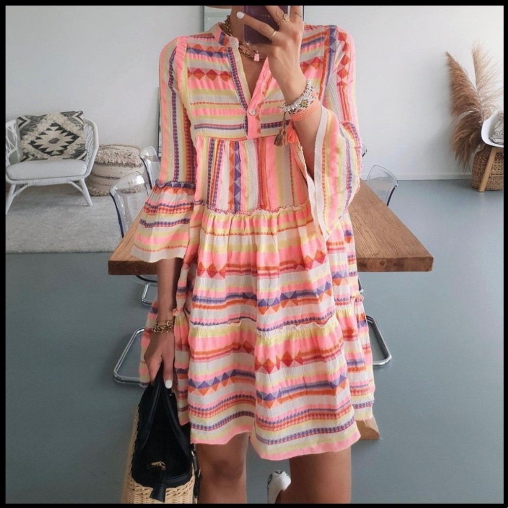 Colorful Striped Mini Dress